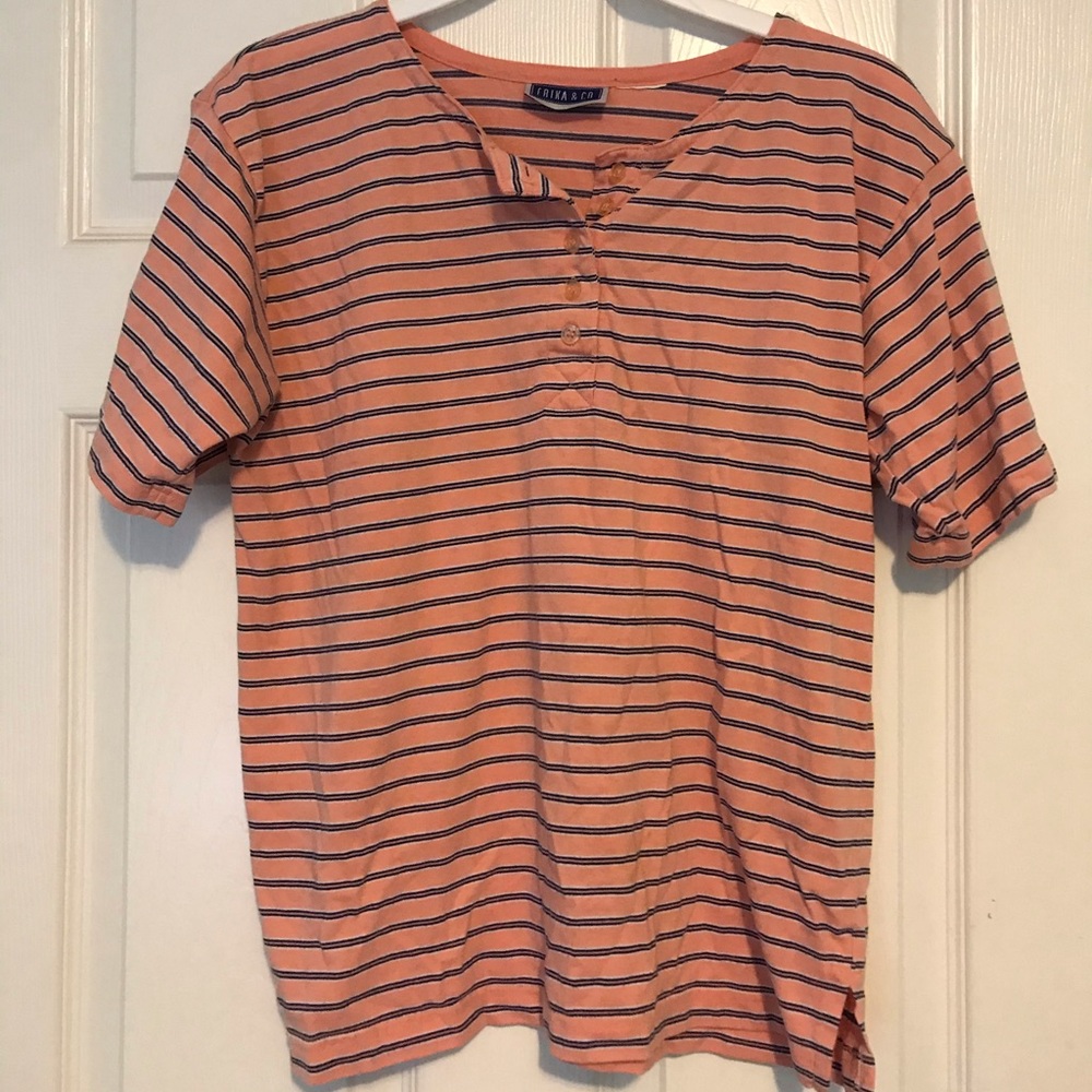 Pink/coral and navy striped tee